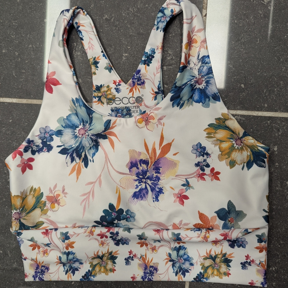 Becco Blue and Orange Sports Bra with Racerback Design